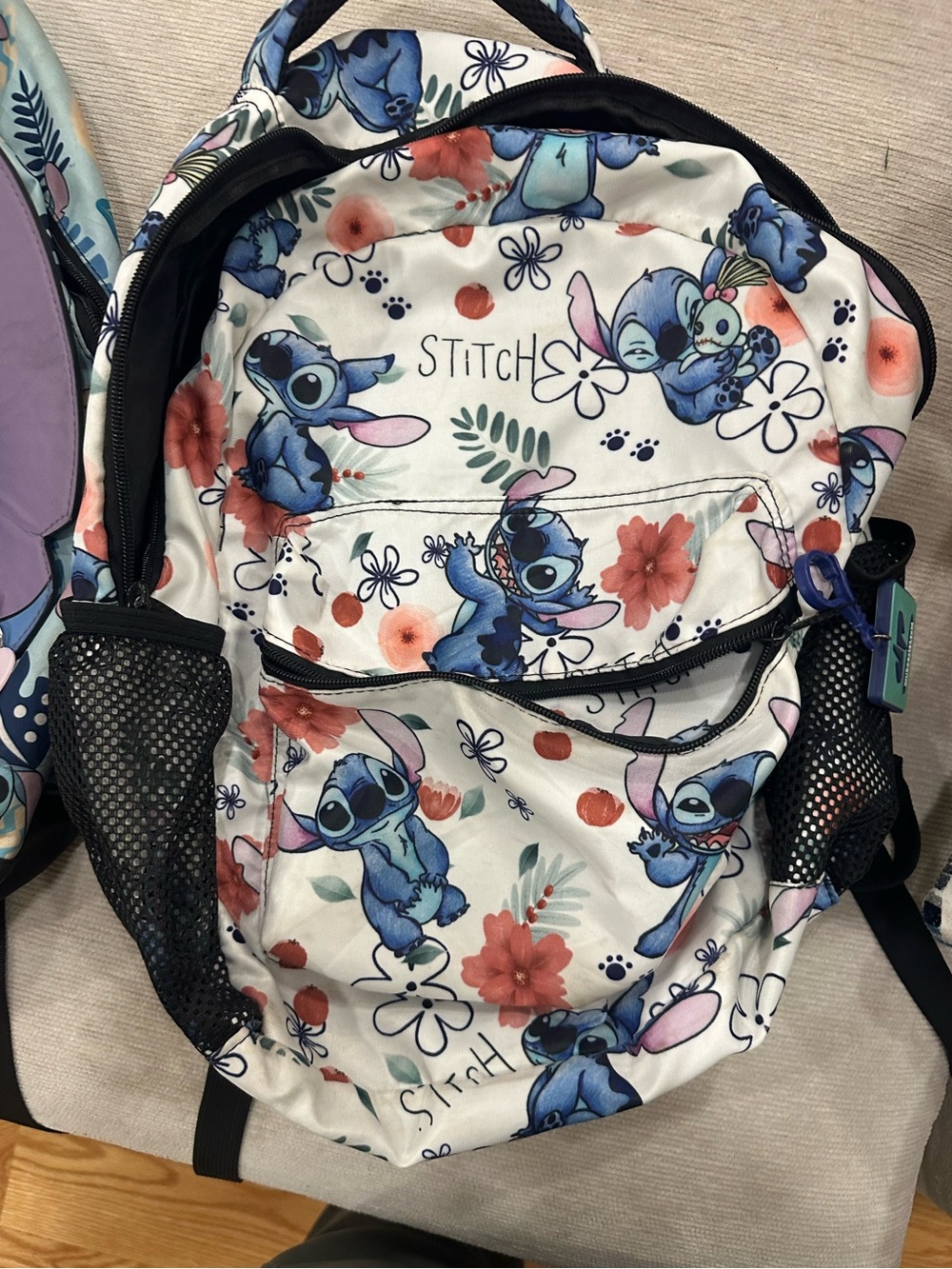 Disney Stitch Floral Kids Backpack - Blue, Coral & White